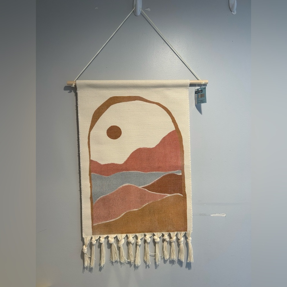 Boho Desert Landscape Wall Hanging | Woven Tapestry | Fringe Wall Decor | NWT